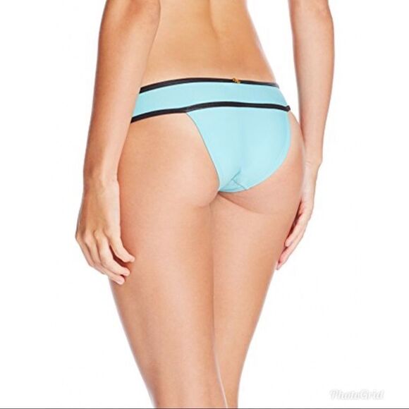 PILYQ Banded Full Bikini Bottom Low Rise Colorblock Aqua‎ Blue Black Small New - Picture 2 of 7